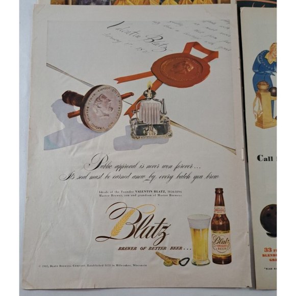 Vintage Beer Cigarette Print Ads Lot Of 4 Pabst Lucky Strikes Blatz Mancave Art - Picture 3 of 5